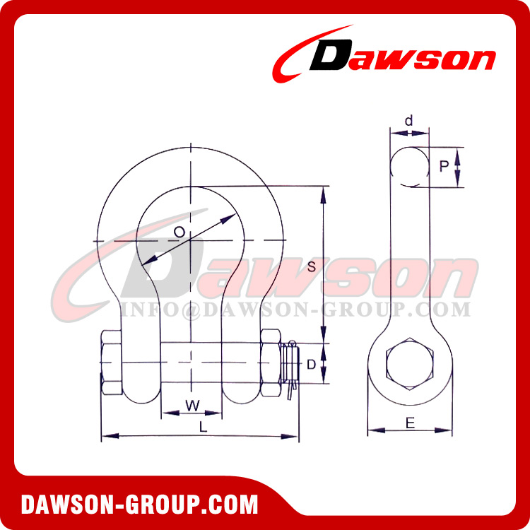 DAWSON BRAND Grade T8 DG2130A DG2140 Forged Alloy Steel Bow Shackle with Safety Pin, G8 Class Bolt Type Anchor Shackle